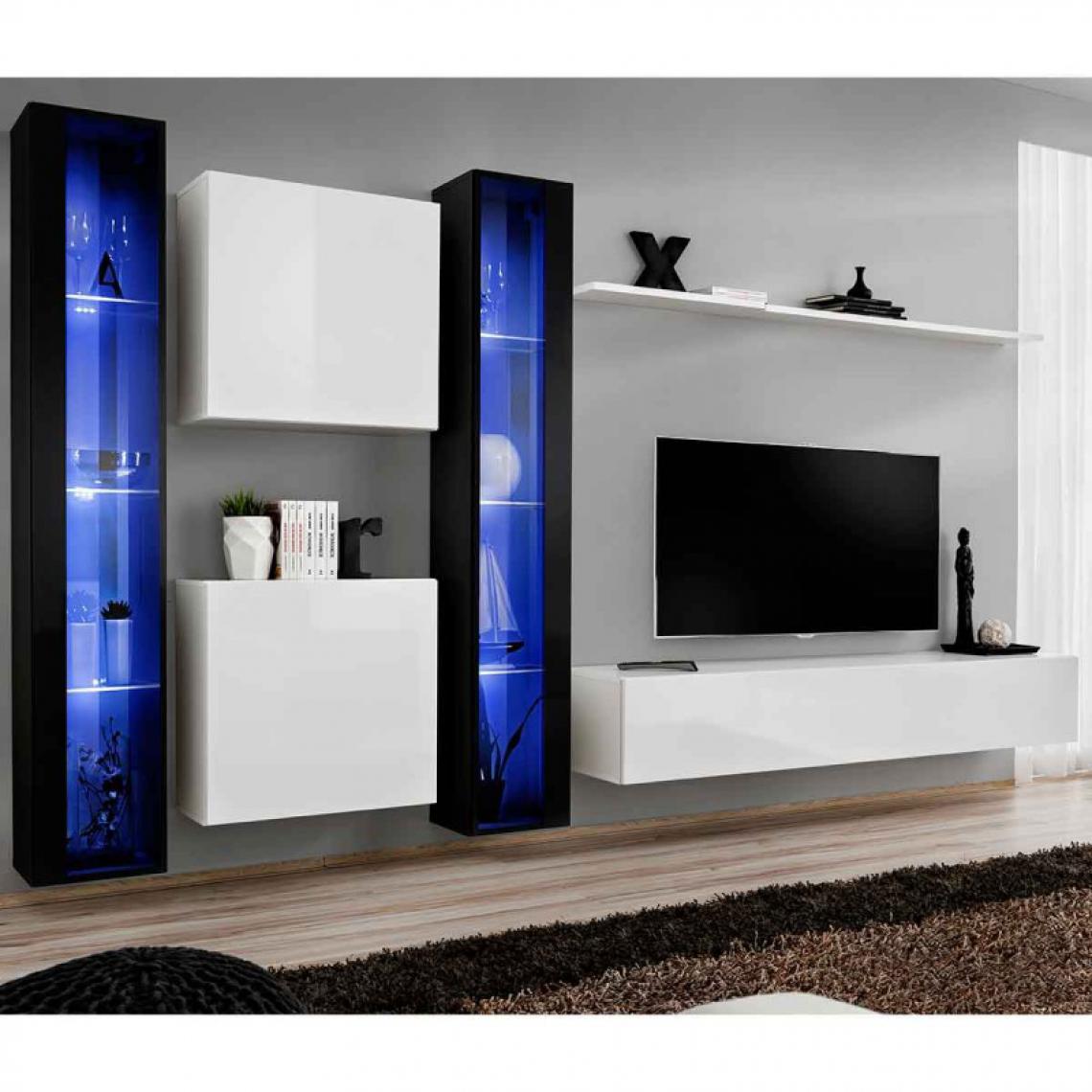 Ac-Deco - Meuble TV Mural Design Switch XVI 330cm Blanc & Noir - Meubles TV, Hi-Fi