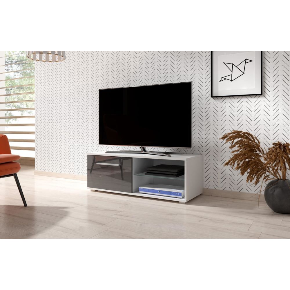 Vivaldi - VIVALDI Meuble TV - MOON 2 - 100 cm - blanc mat / gris brillant - style moderne - Meubles TV, Hi-Fi
