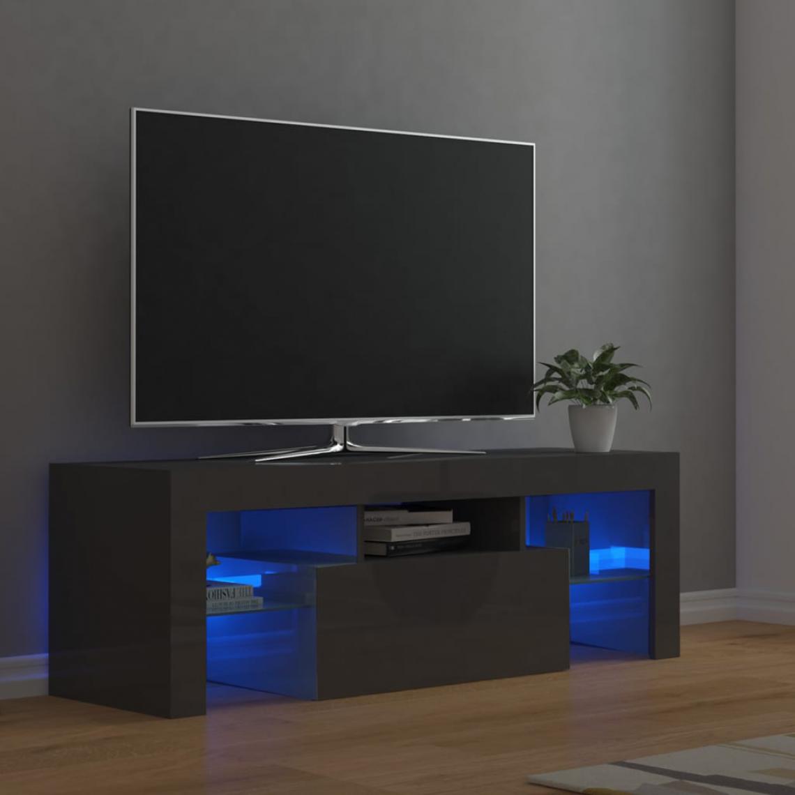 Vidaxl - vidaXL Meuble TV avec lumières LED Gris brillant 120x35x40 cm - Meubles TV, Hi-Fi