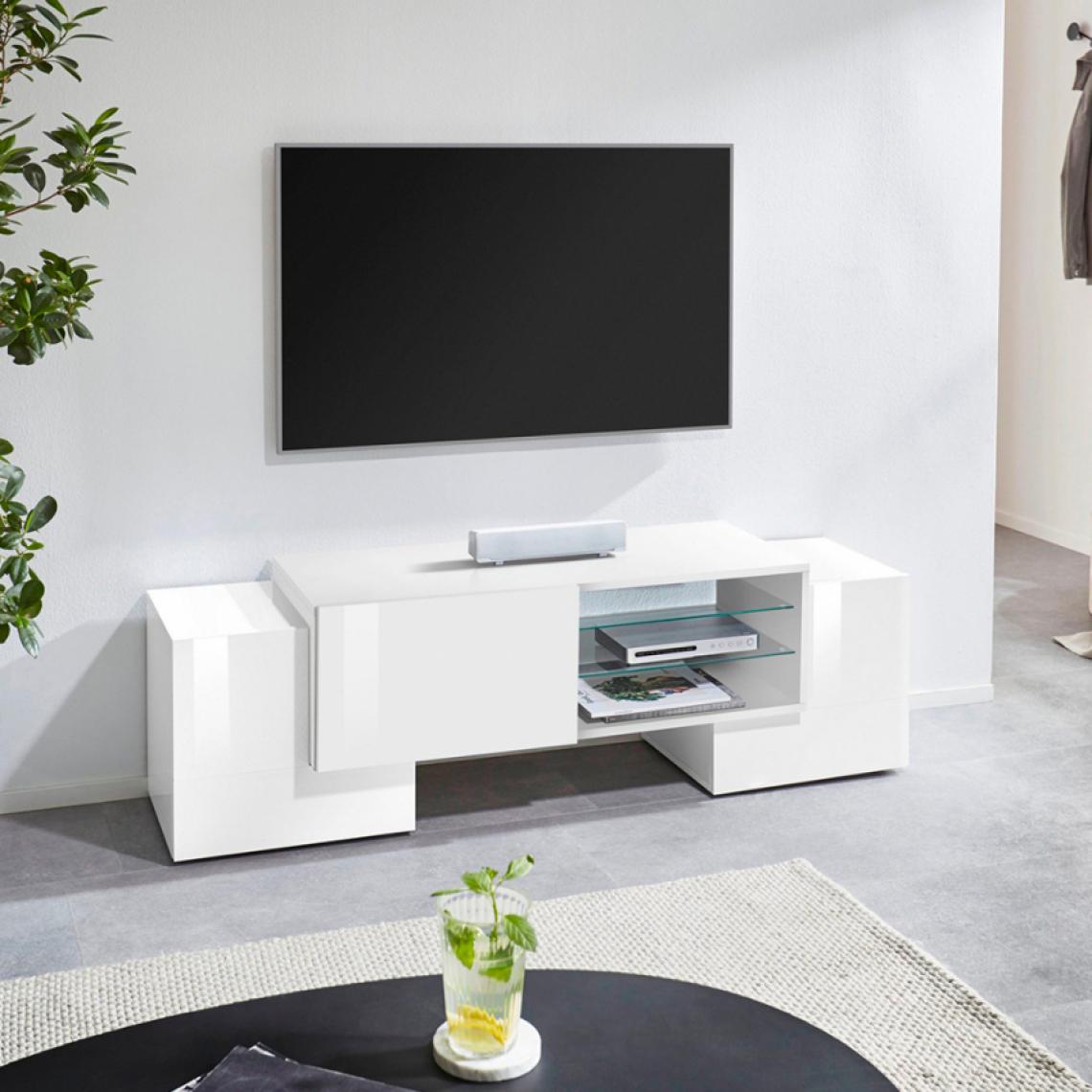 Ahd Amazing Home Design - Meuble TV 3 Portes 2 Étagères 150cm Salon Design Moderne Pillon M - Meubles TV, Hi-Fi
