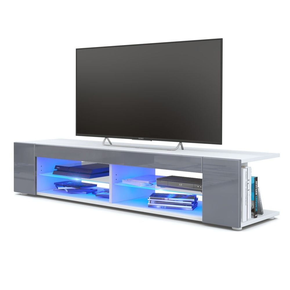 Mpc - Meuble Tv blanc mat Façades en gris laquées led Bleu - Meubles TV, Hi-Fi