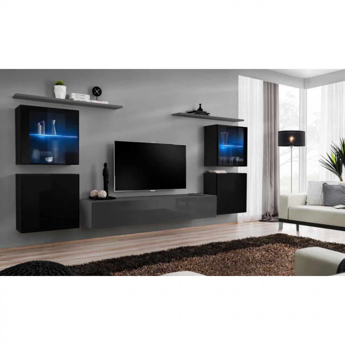 Ac-Deco - Meuble TV Mural Design Switch XIV 320cm Noir & Gris - Meubles TV, Hi-Fi