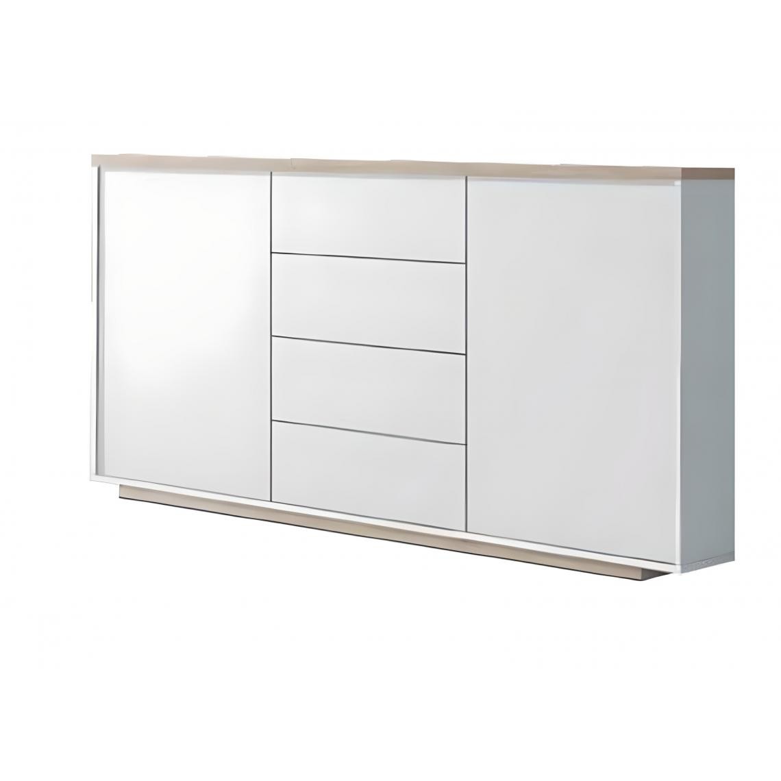 Pegane - Buffet 2 portes + 4 tiroirs coloris Blanc / Chêne Cambrian - Longueur 183 x profondeur 35 x hauteur 85 cm - Buffets, chiffonniers