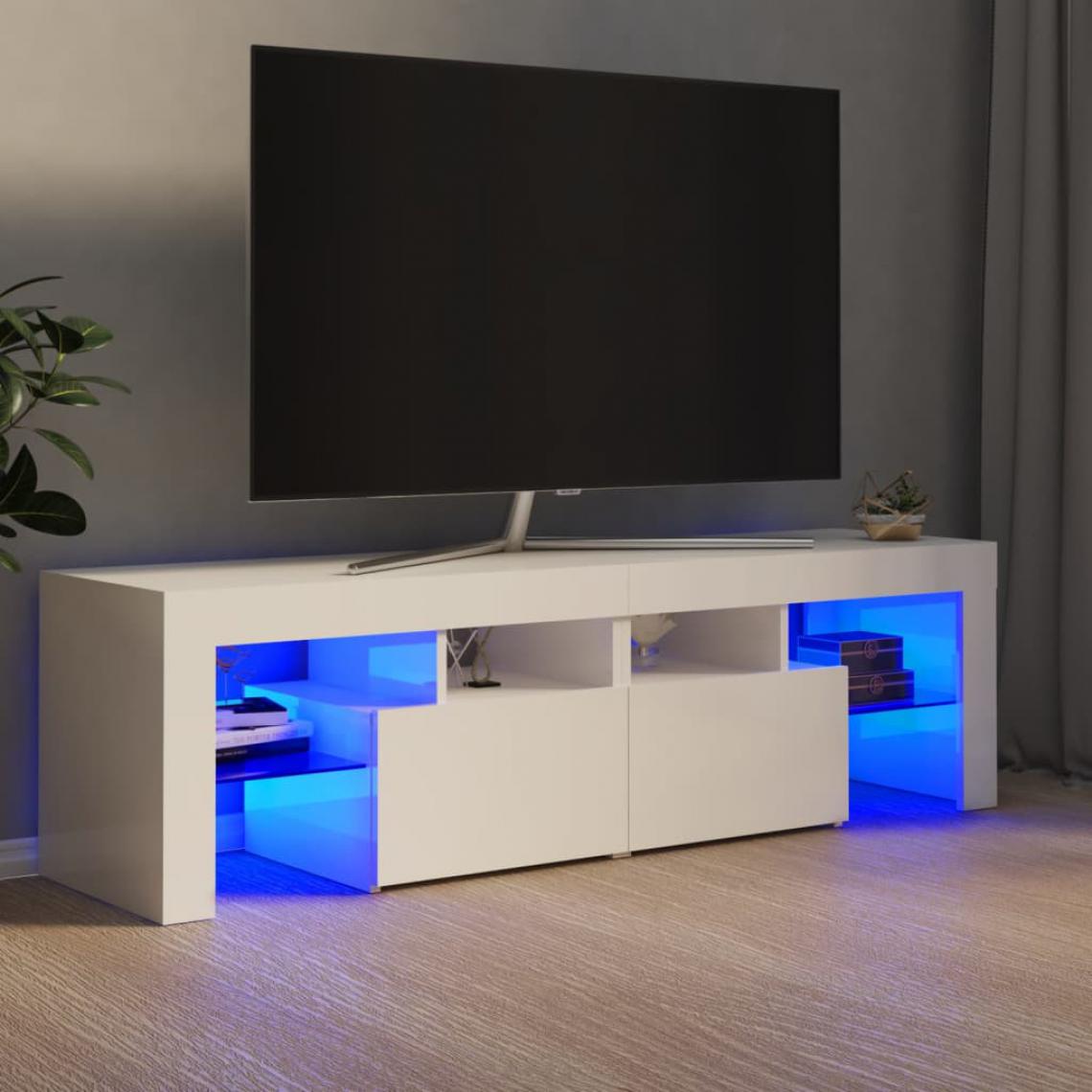 Vidaxl - vidaXL Meuble TV avec lumières LED Blanc brillant 140x35x40 cm - Meubles TV, Hi-Fi