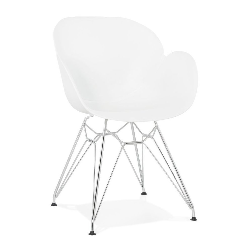 Alterego - Chaise moderne 'UNAMI' blanche en matière plastique avec pieds en métal chromé - Chaises