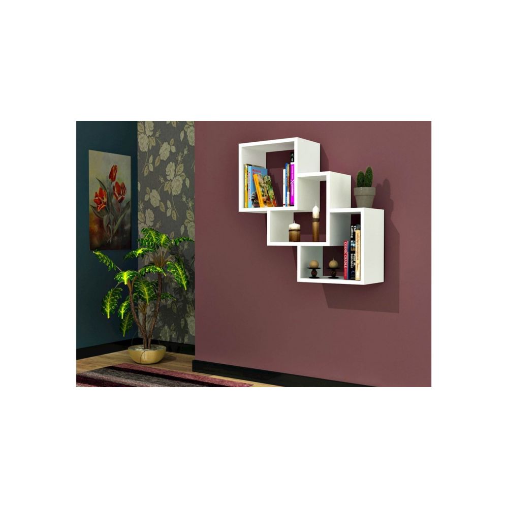 Homemania - HOMEMANIA Étagère Three Box Murale Flottante Cube, pour Livres - pour Salon, Bureau - Blanc en Bois, 57,9 x 19,5 x 57,7 cm - Etagères
