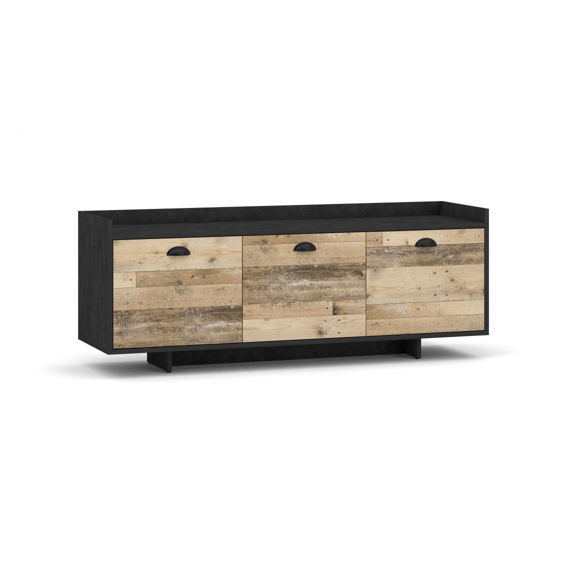 3xeliving - Élégant meuble TV Fulgures, 140 cm matériau graphite / Vieux bois - Meubles TV, Hi-Fi