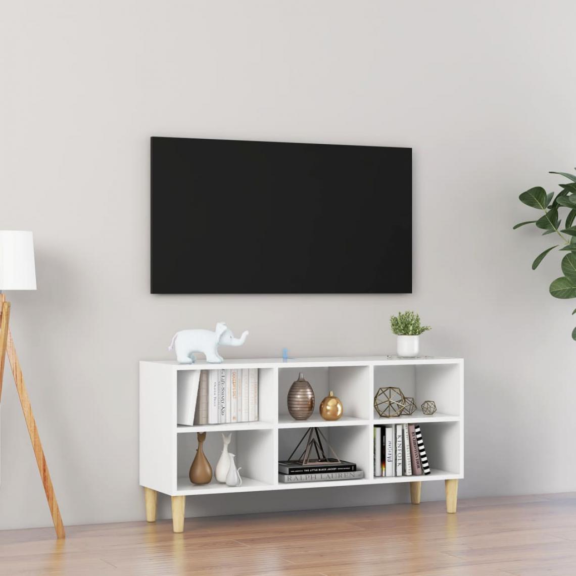 Vidaxl - vidaXL Meuble TV avec pieds en bois massif Blanc 103,5x30x50 cm - Meubles TV, Hi-Fi