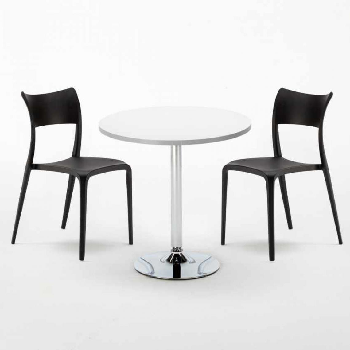Ahd Amazing Home Design - Table Ronde Blanche 70x70cm Avec 2 Chaises Colorées Set Intérieur Bar Café Parisienne LONG Island, Couleur: Noir - Tables à manger