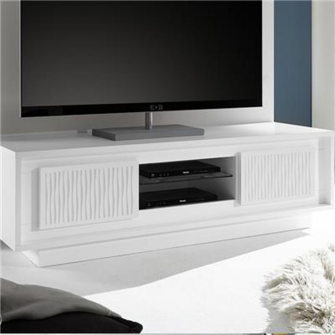Nouvomeuble - Meuble TV design blanc laqué sérigraphies ERINE 3 - Meubles TV, Hi-Fi