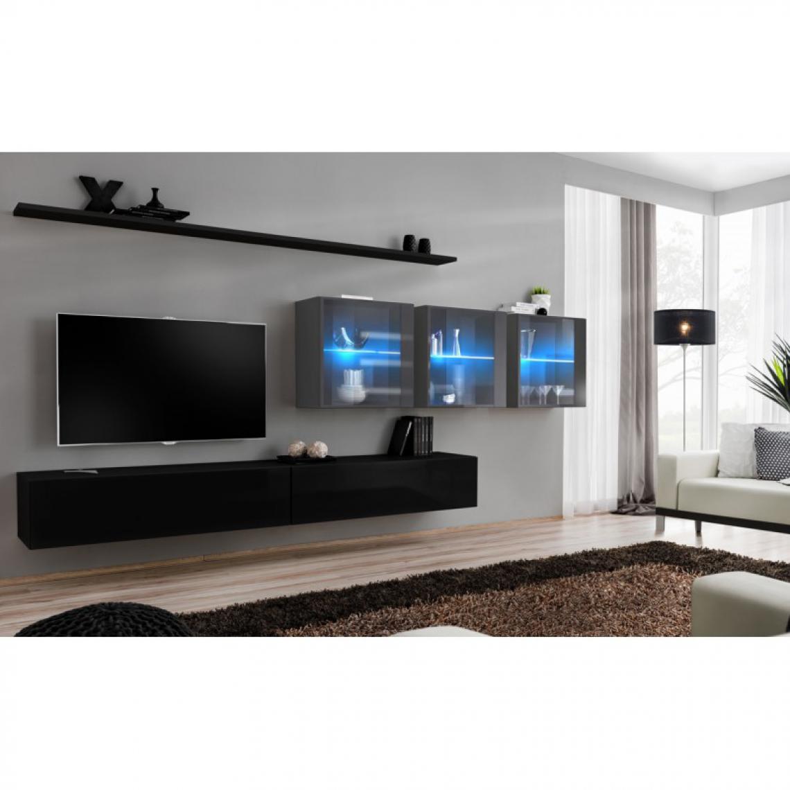 Ac-Deco - Meuble TV Mural Design Switch XVII 340cm Noir & Gris - Meubles TV, Hi-Fi