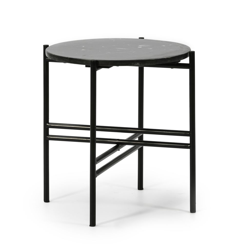 Vs Venta-Stock - Table Basse Ronde Bombai avec Plateau en Marbre Noir et Pieds métalliques en Noir Mat/DIAMÈTRE: 41cm. - Tables basses