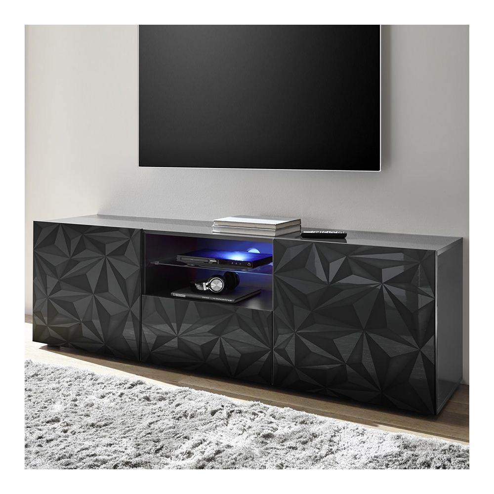Kasalinea - Grand meuble TV design gris laqué sans éclairage NINO 2 - Meubles TV, Hi-Fi