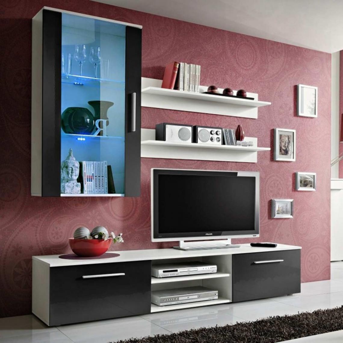 Ac-Deco - Meuble TV Mural Design Galino V White Noir - Meubles TV, Hi-Fi