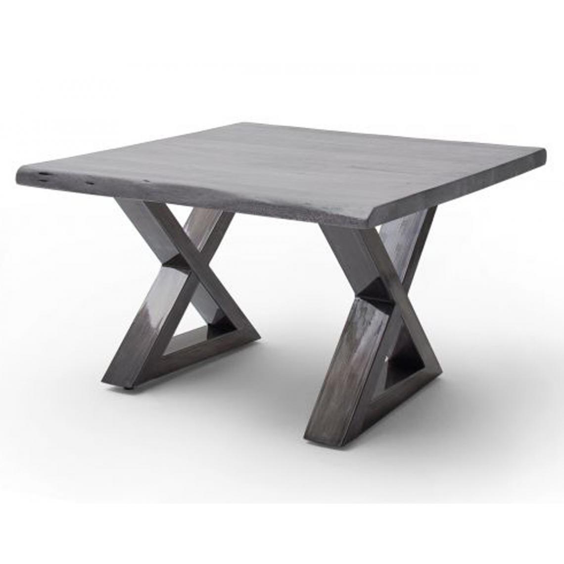 Pegane - Table basse en bois d'acacia massif gris / acier antique - L.75 x H.45 x P.75 cm - Tables basses