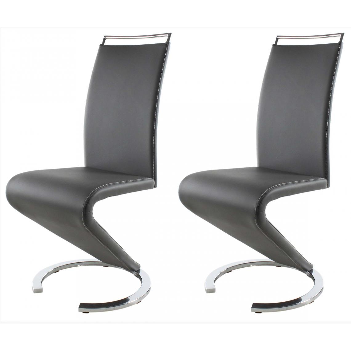 ATHM DESIGN - Lot de 2 - Chaise SIDNEY Gris - assise Cuir PU pieds Metal - Chaises