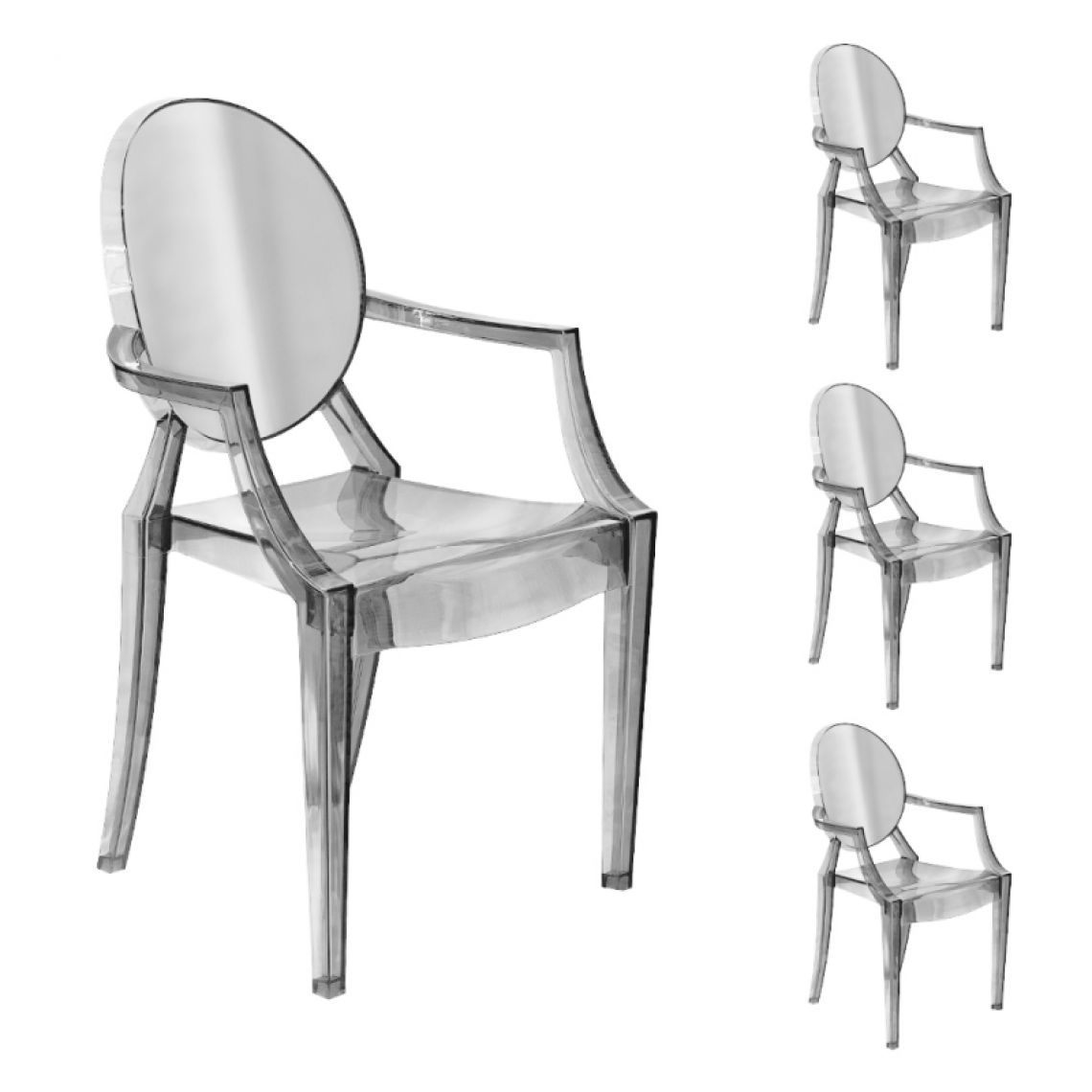 Webmarketpoint - Chaise de salle à manger avec accoudoirs en polycarbonate transparent 54x48,5x h92 cm 4 pièces - Chaises
