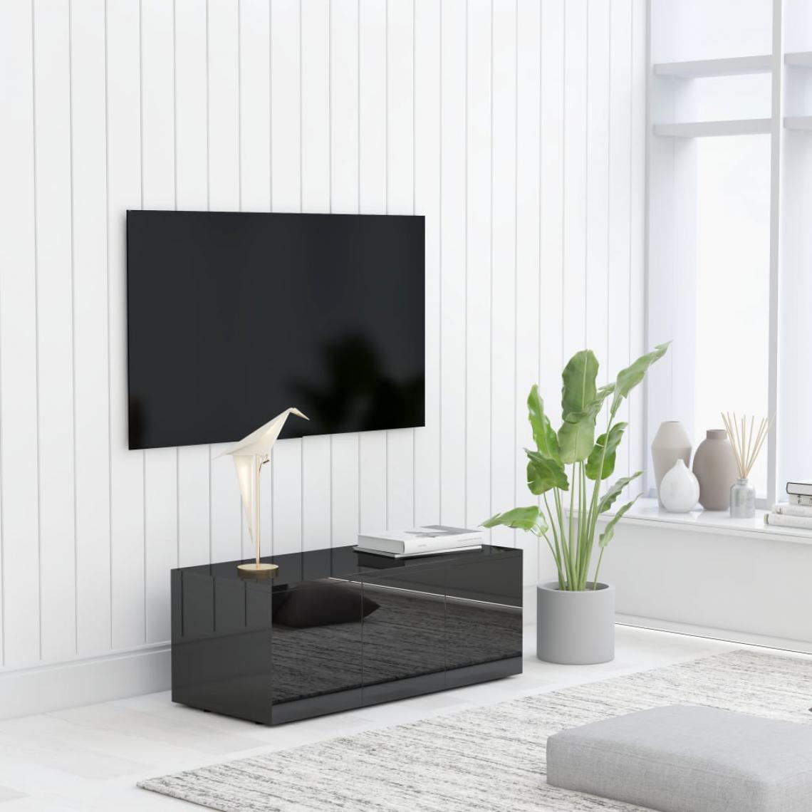 Chunhelife - Meuble TV Noir brillant 80x34x30 cm Aggloméré - Meubles TV, Hi-Fi