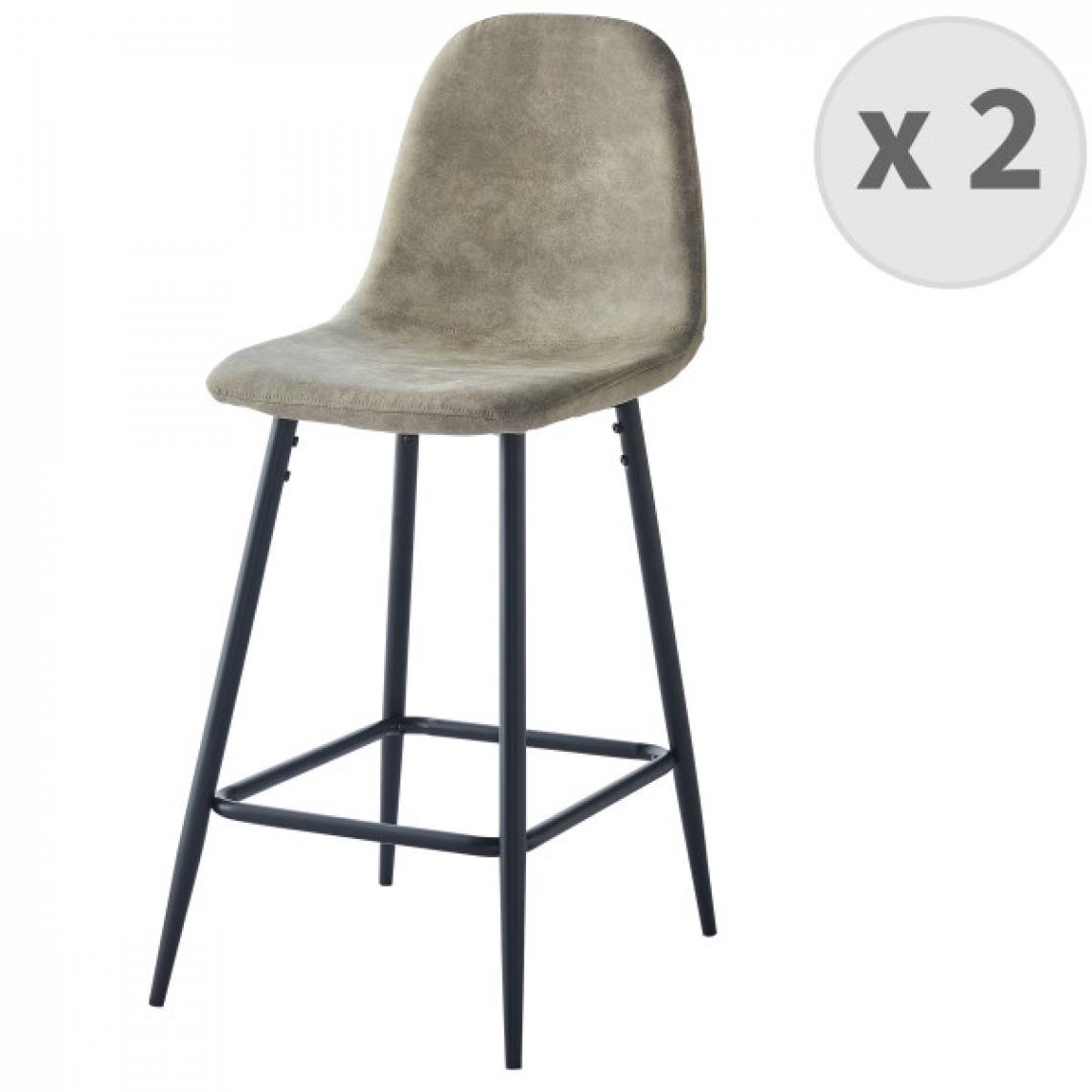 Moloo - MANCHESTER - Chaise de bar vintage microfibre marron clair pieds métal noir (x2) - Tabourets