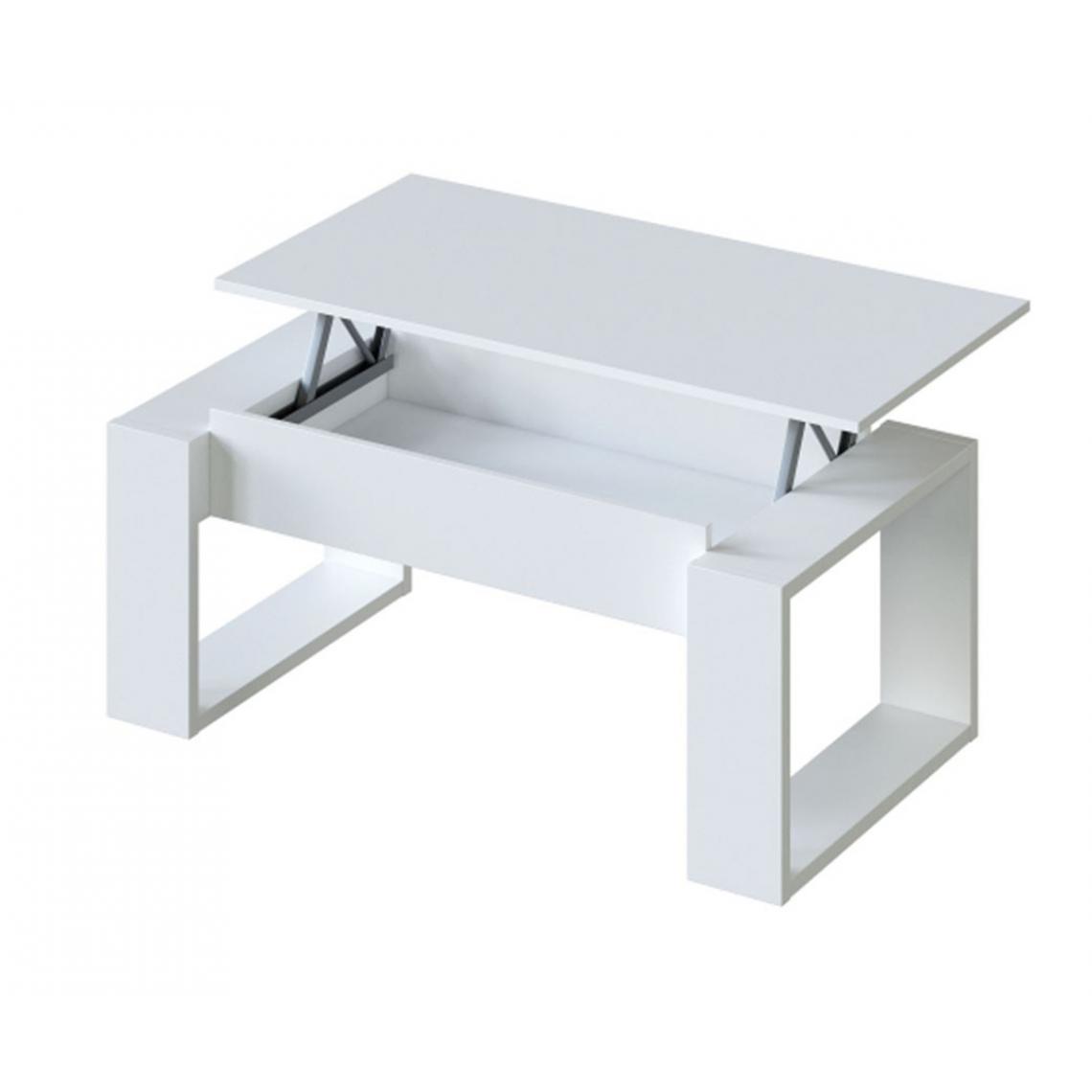 Pegane - Table Basse à plateau relevable coloris blanc artic - Longueur 102 x Profondeur 50 x Hauteur 43/54 cm - Tables basses