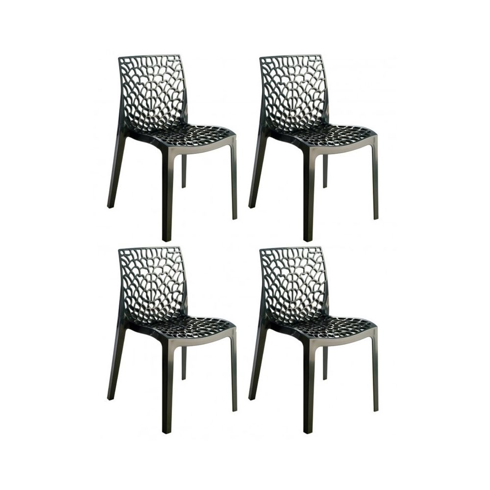 Meubletmoi - Lot 4 chaises ajourées empilables Noires - GRUYER - Chaises