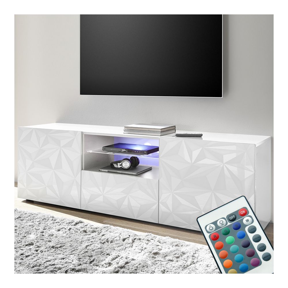 Kasalinea - Banc télé lumineux laqué blanc design NINO - Meubles TV, Hi-Fi