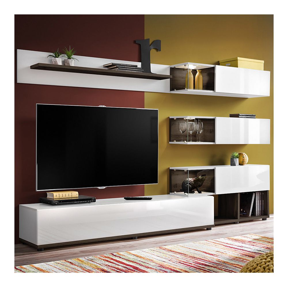 Nouvomeuble - Meubles TV blanc et couleur bois RUFFANO - Meubles TV, Hi-Fi