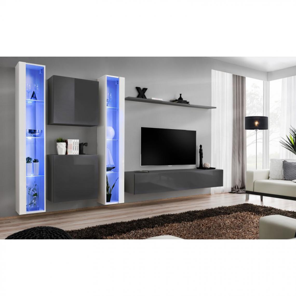 Ac-Deco - Meuble TV Mural Design Switch XVI 330cm Blanc & Gris - Meubles TV, Hi-Fi