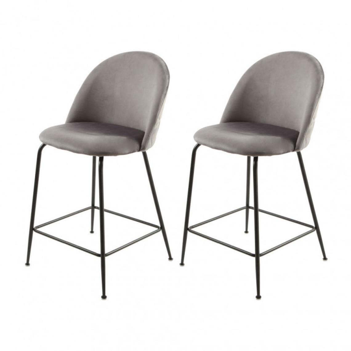 Meubletmoi - Lot de 2 chaises de bar en velours gris foncé piètement métal - FARA - Tabourets