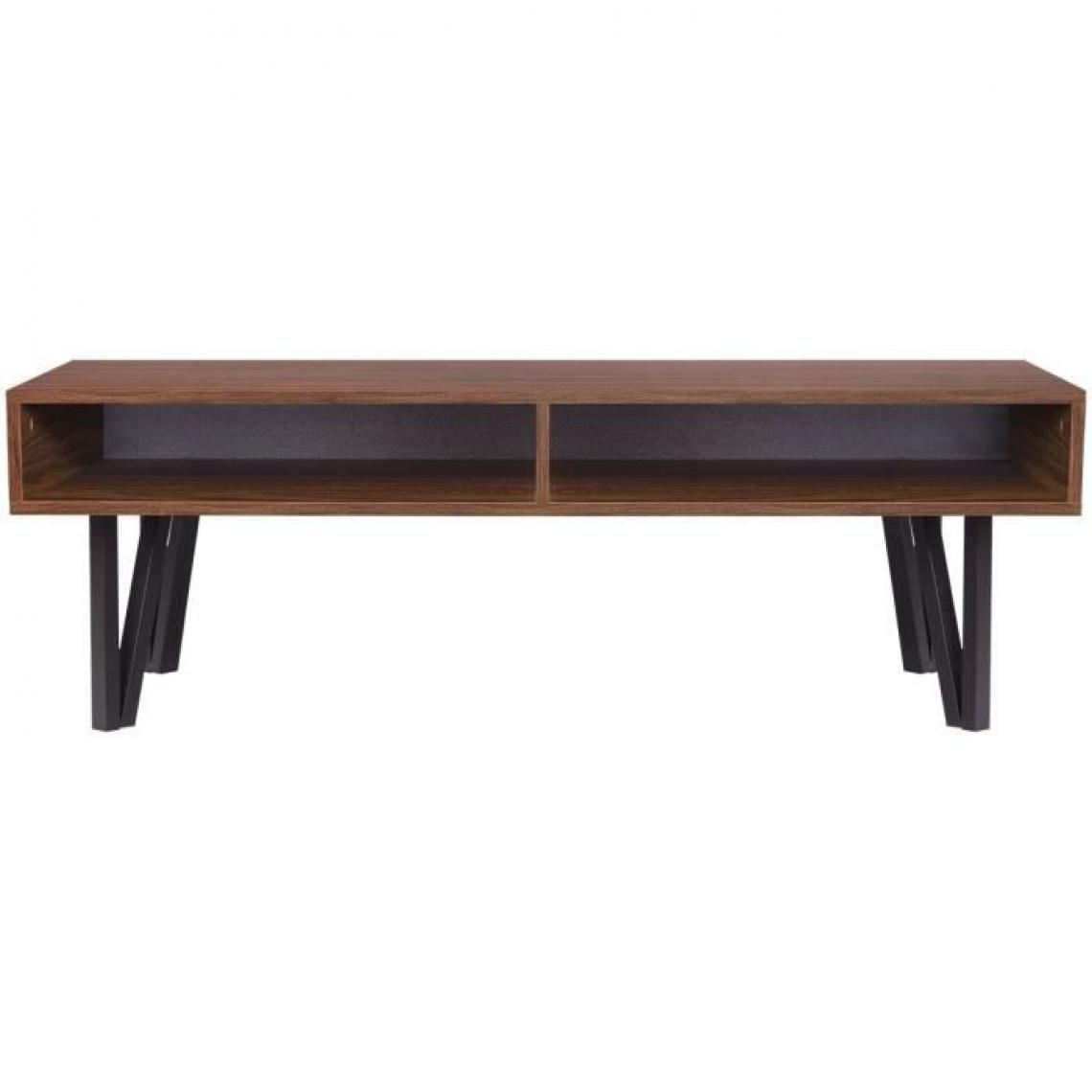 Cstore - Table basse avec 2 niches de rangement - Noyer et noir - L 120 x l 60 x H 40 cm - LOFTY - Tables basses