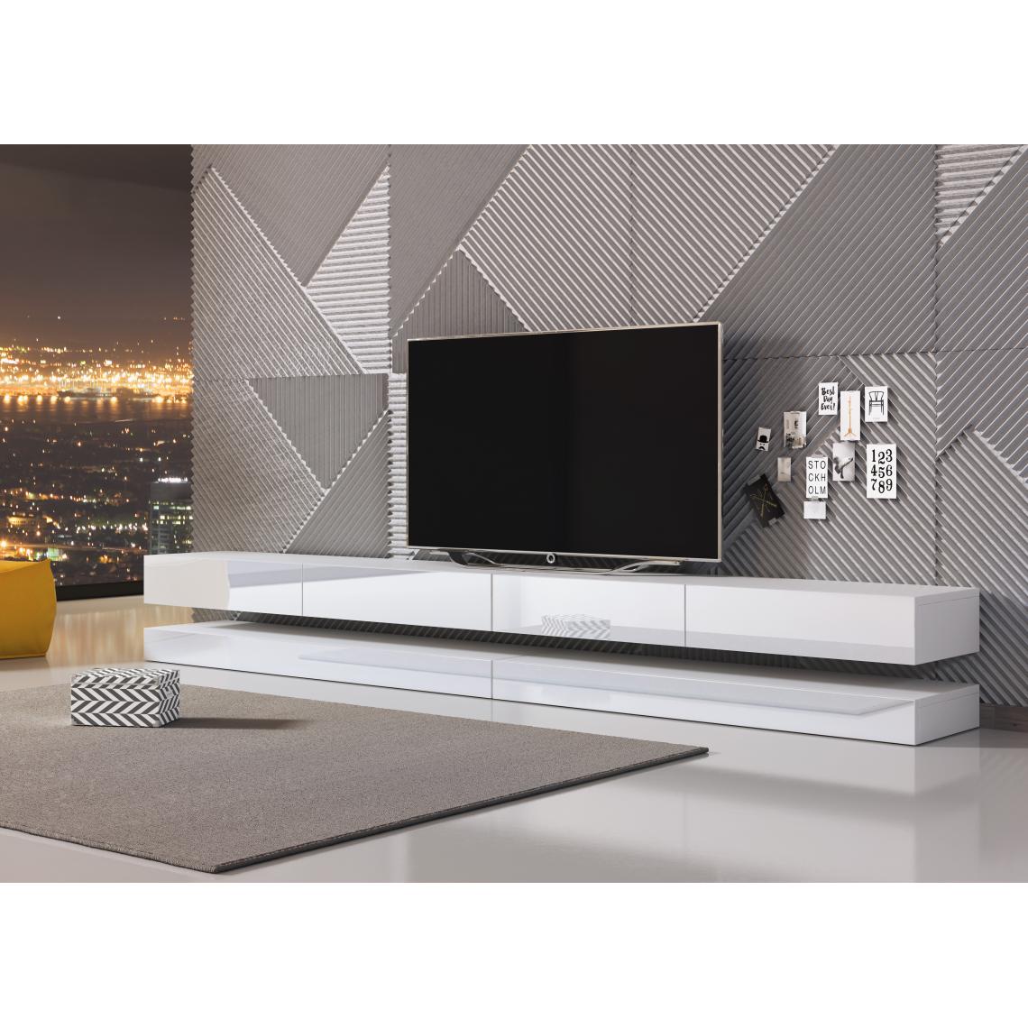 3xeliving - Table TV innovante et moderne Sajna 280cm blanc / blanc brillant - Meubles TV, Hi-Fi