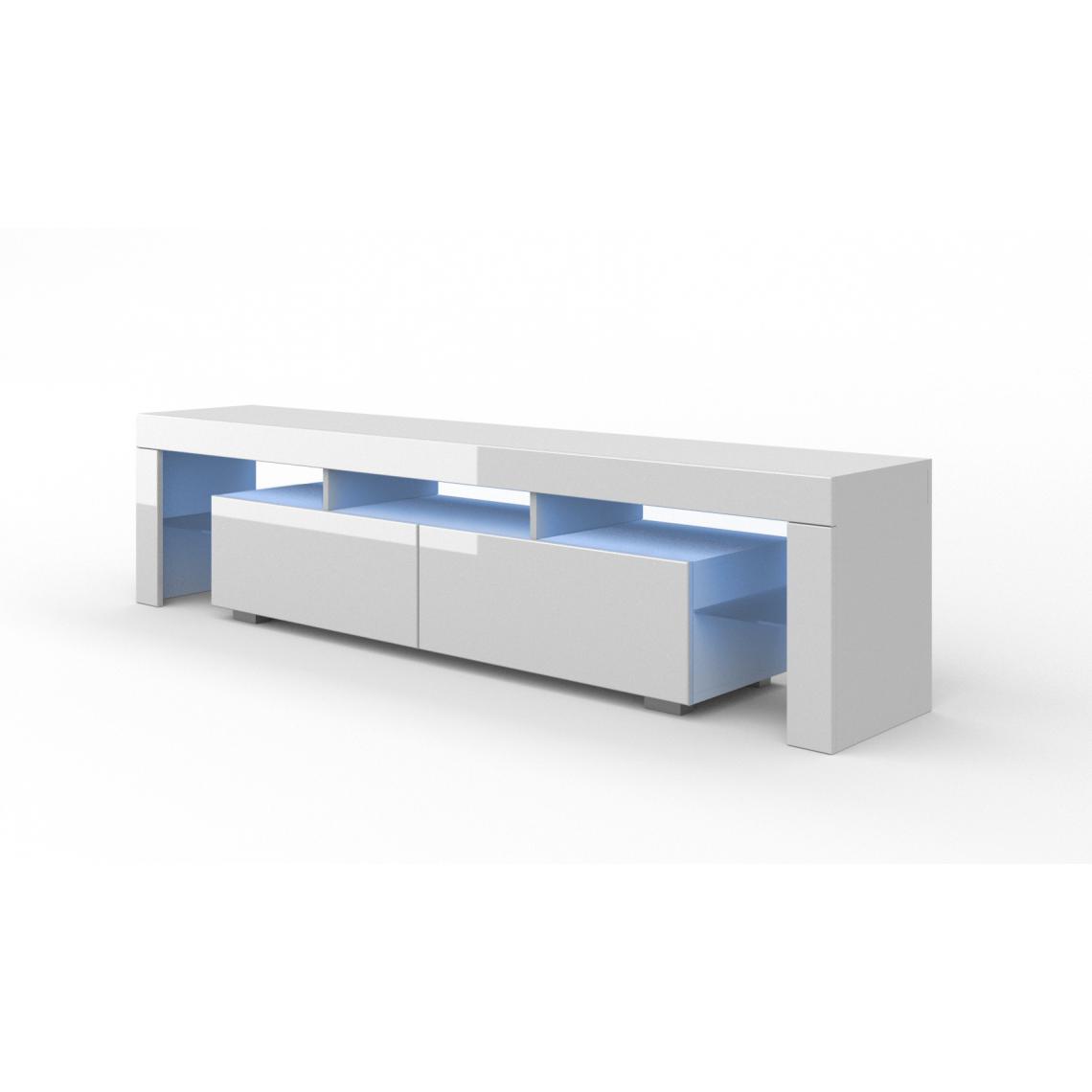 Bim Furniture - Meuble TV 190 cm - blanc mat / blanc brillant avec LED - Meubles TV, Hi-Fi