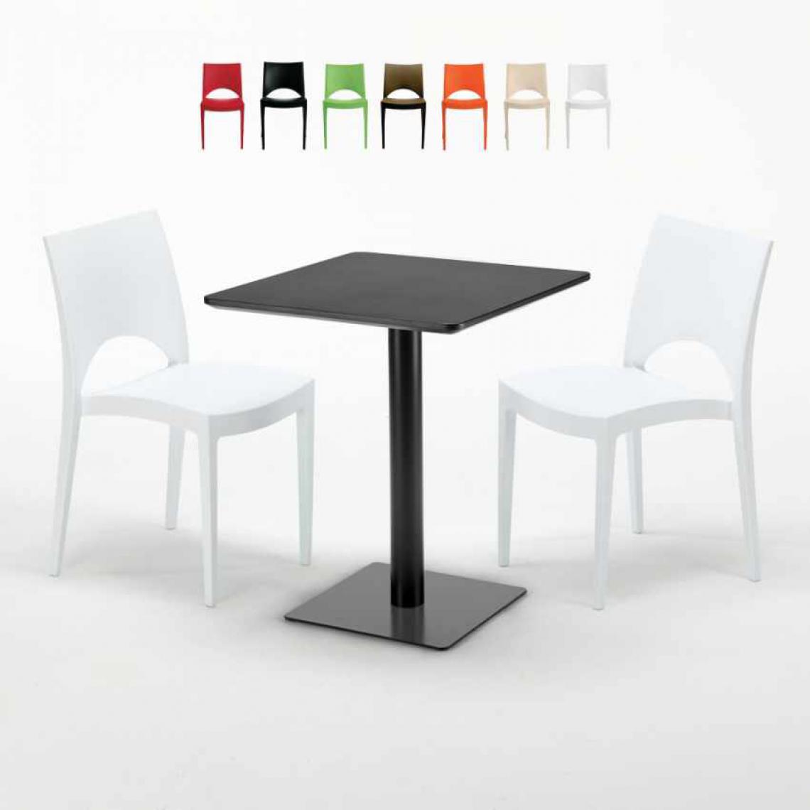 Grand Soleil - Table carrée 60x60 noire avec 2 chaises colorées Paris Licorice, Couleur: Blanc - Tables à manger