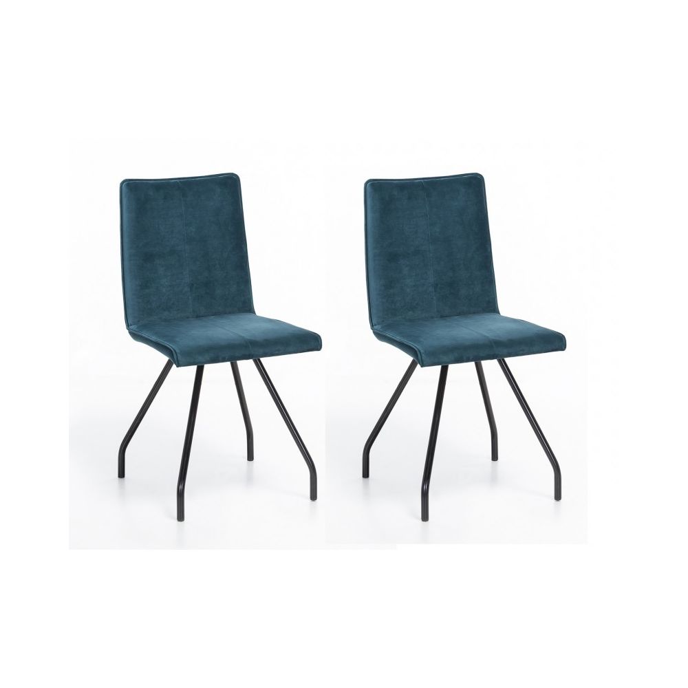 Meubletmoi - Lot 2 chaises en velours bleu pétrole et pieds métal - VELVET - Chaises