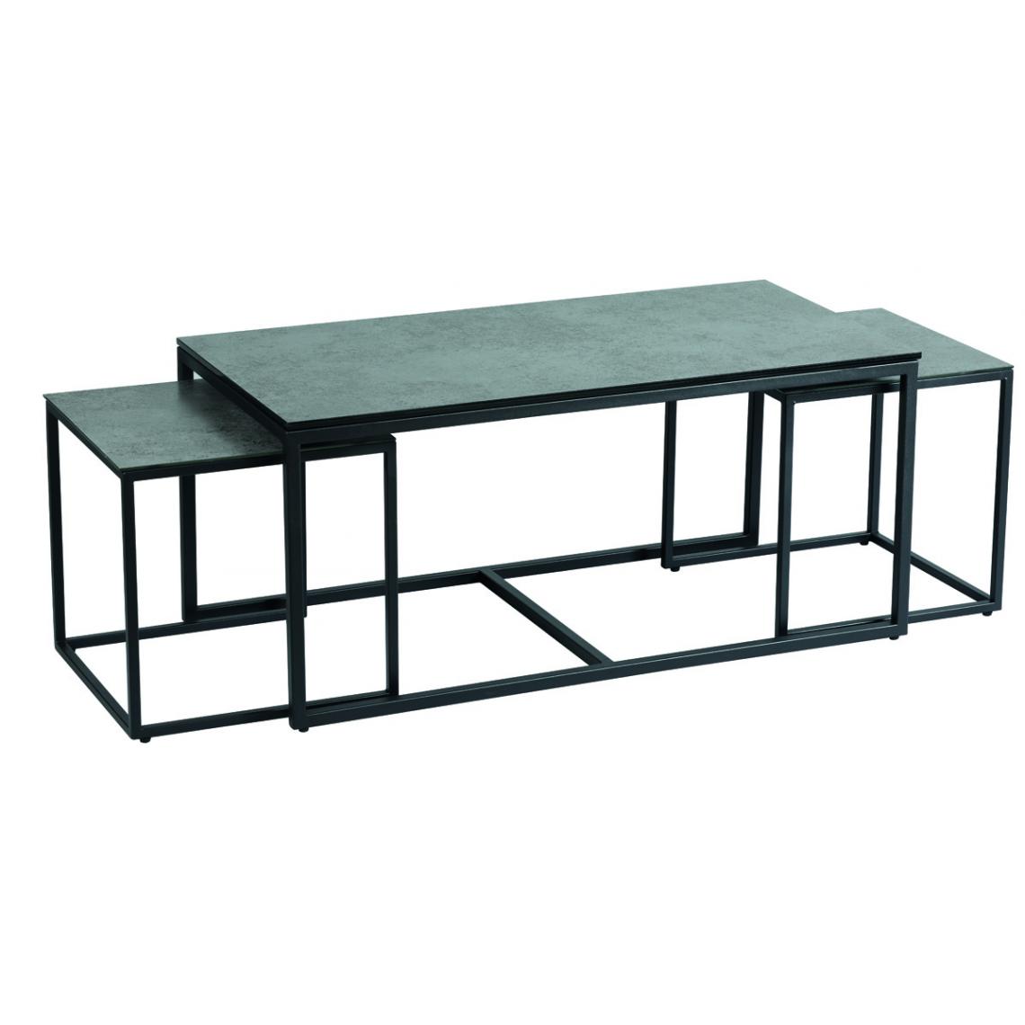 Pegane - Lot de 3 tables gigognes en verre trempé / céramique coloris anthracite mat - Tables basses