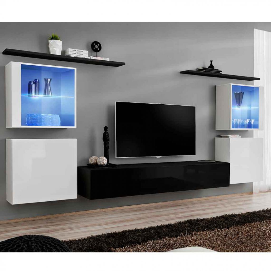 Ac-Deco - Meuble TV Mural Design Switch XIV 320cm Noir & Blanc - Meubles TV, Hi-Fi