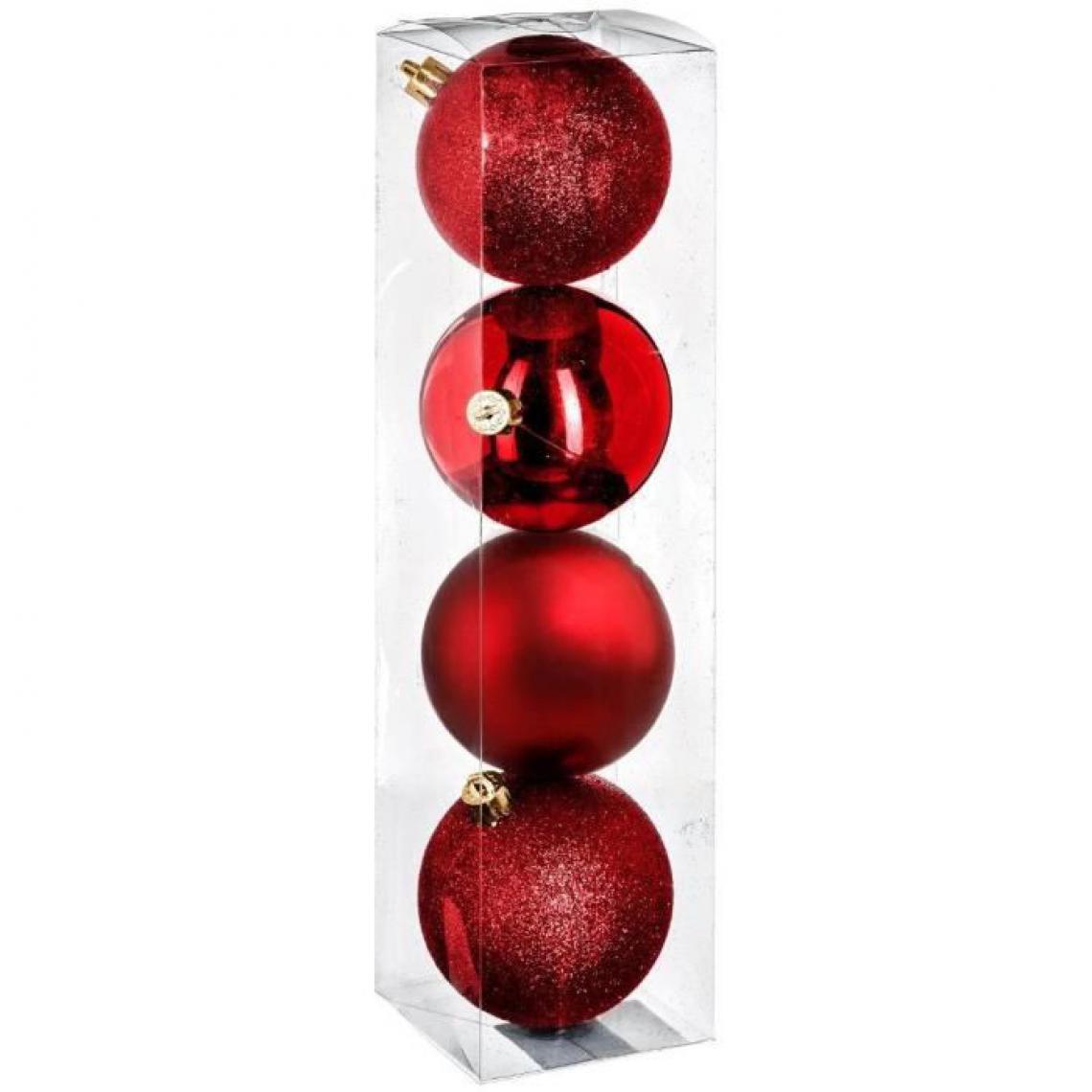 Cstore - FEERIC LIGHTS & CHRISTMAS Kit de 4 boules de Noël - 80 mm - Rouge - Décorations de Noël