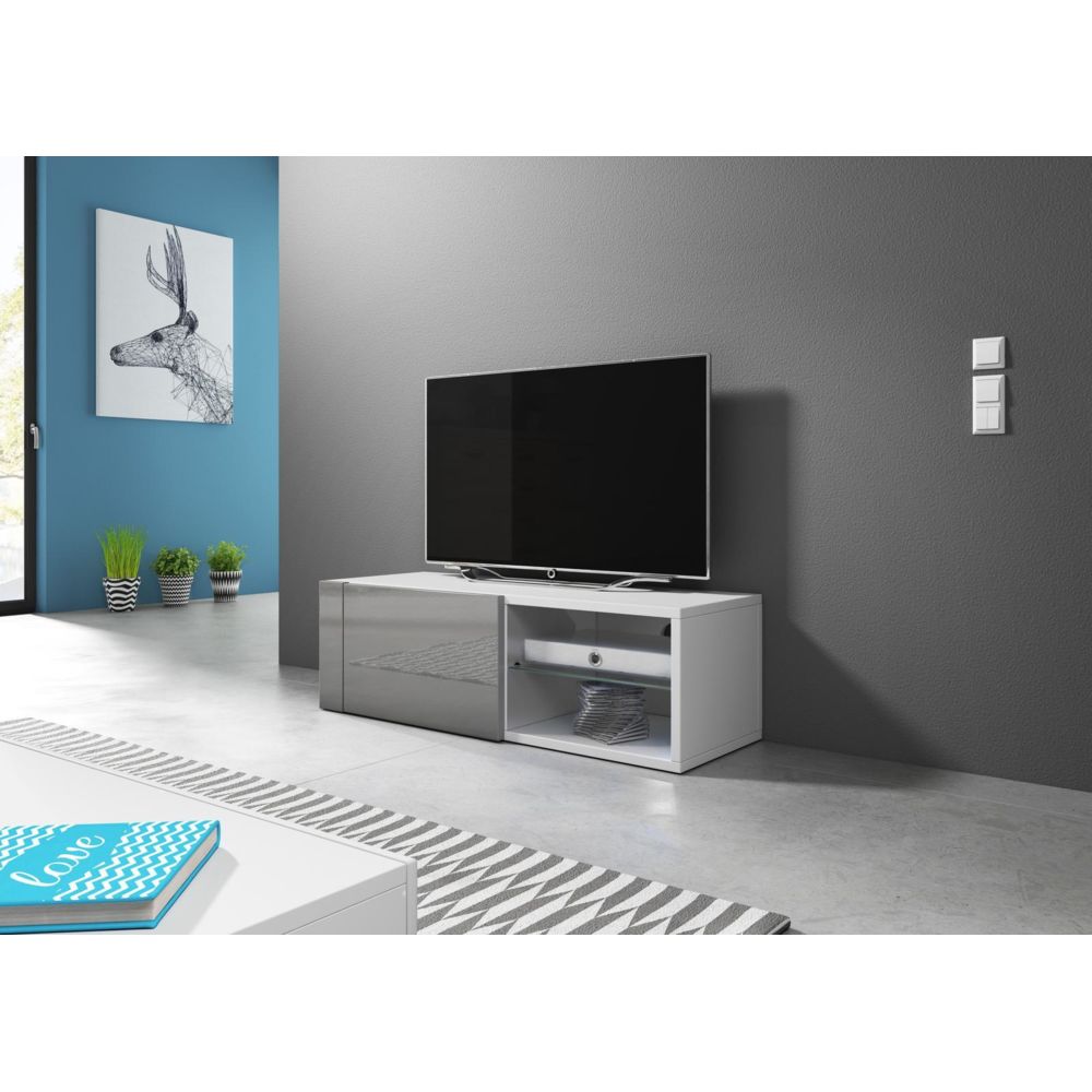 Vivaldi - VIVALDI Meuble TV - HIT 2 - 100 cm - blanc mat / gris brillant - style design - Meubles TV, Hi-Fi