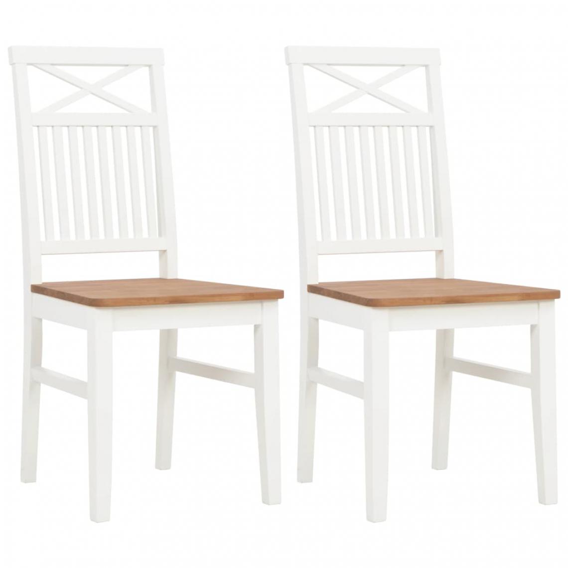 Chunhelife - Chaises à dîner 2 pcs Blanc Bois de chêne solide - Chaises