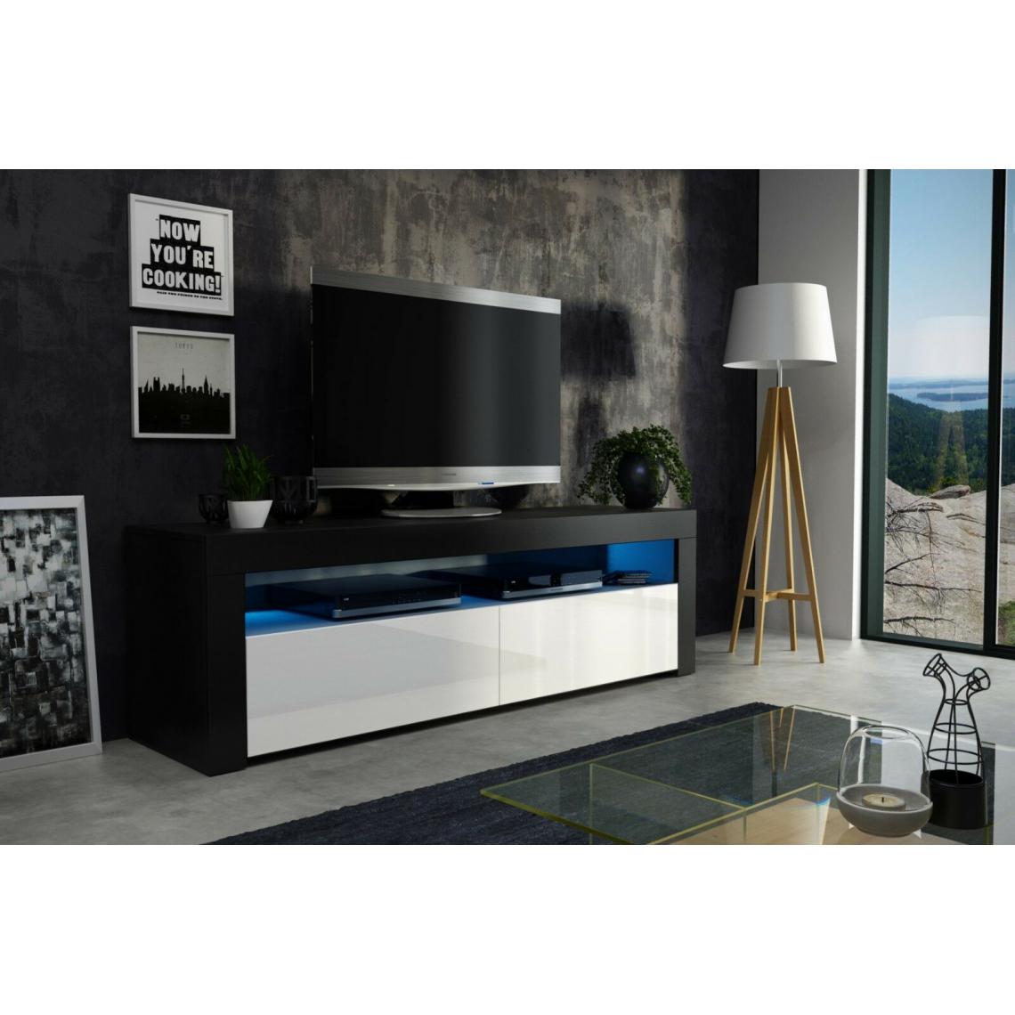 Mpc - Meuble tv 157 cm noir mat blanc laqué + led rgb - Meubles TV, Hi-Fi