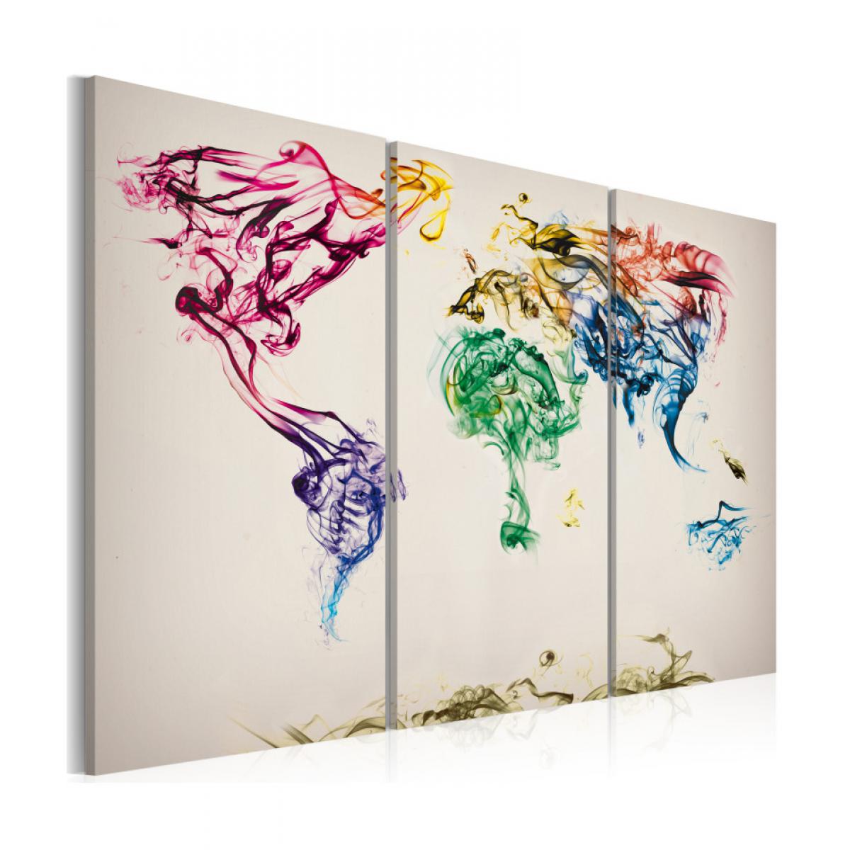 Artgeist - Tableau - Carte mondiale en fumée colorée - triptyque 90x60 - Tableaux, peintures