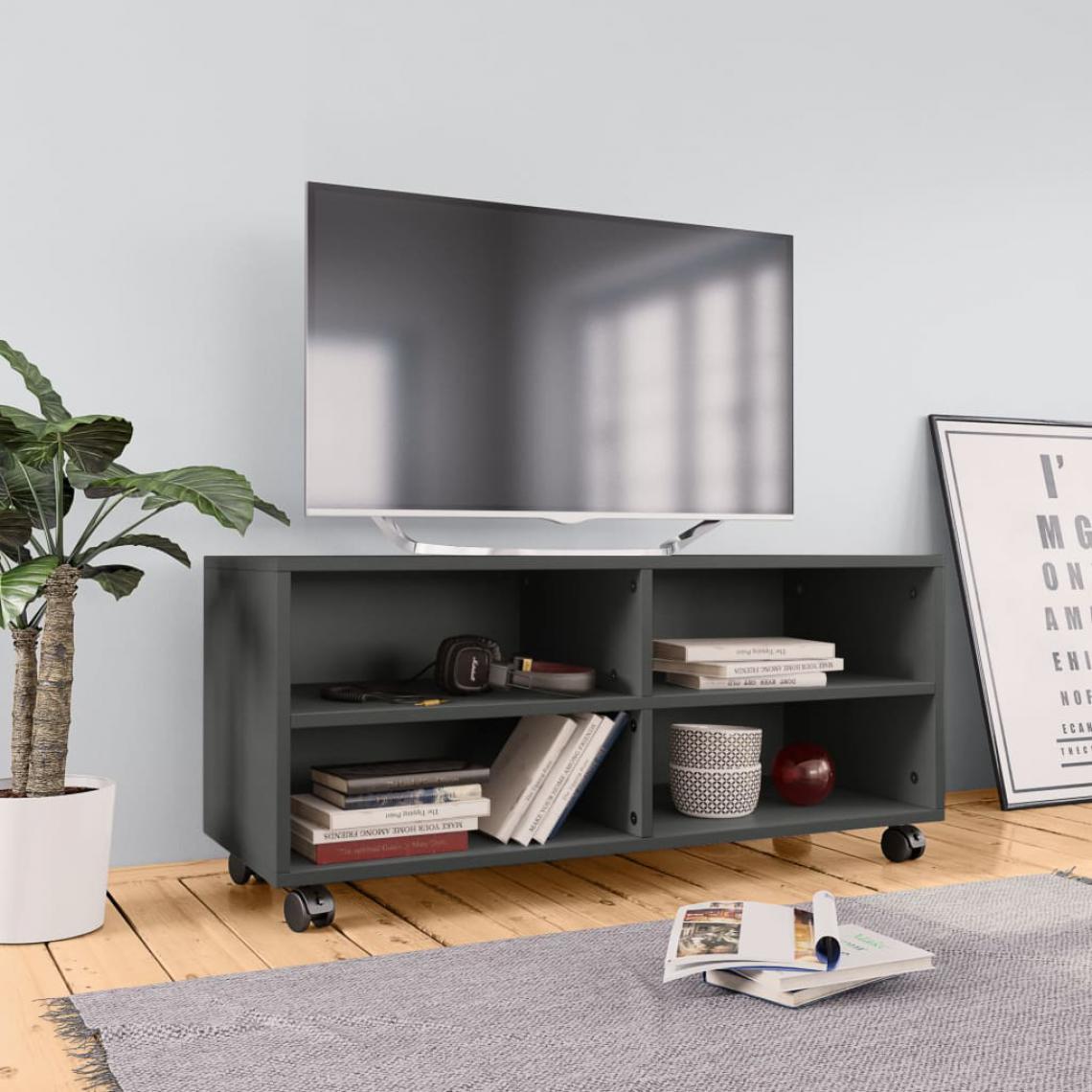 Chunhelife - Meuble TV avec roulettes Gris 90 x 35 x 35 cm Aggloméré - Meubles TV, Hi-Fi