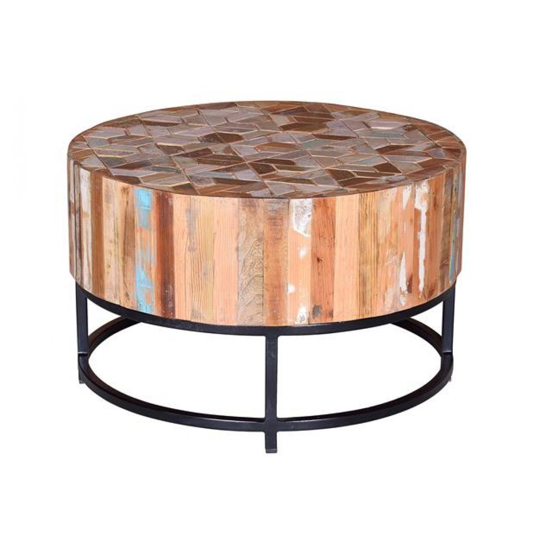 Pegane - Table basse en bois recyclé multicolore - diamètre 70 x hauteur 42 cm - Tables basses