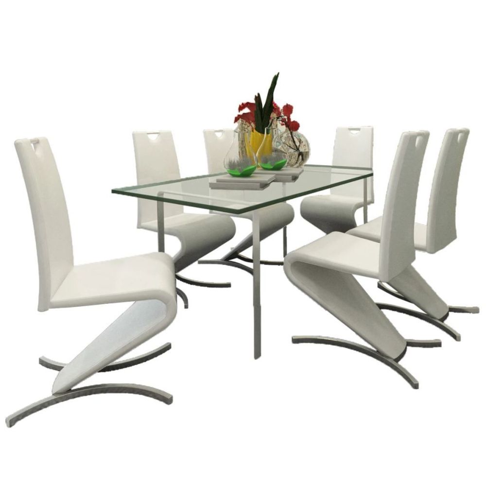 marque generique - Magnifique Fauteuils collection Managua Chaise de salle à manger 6pcs Cantilever Cuir synthétique Blanc - Chaises