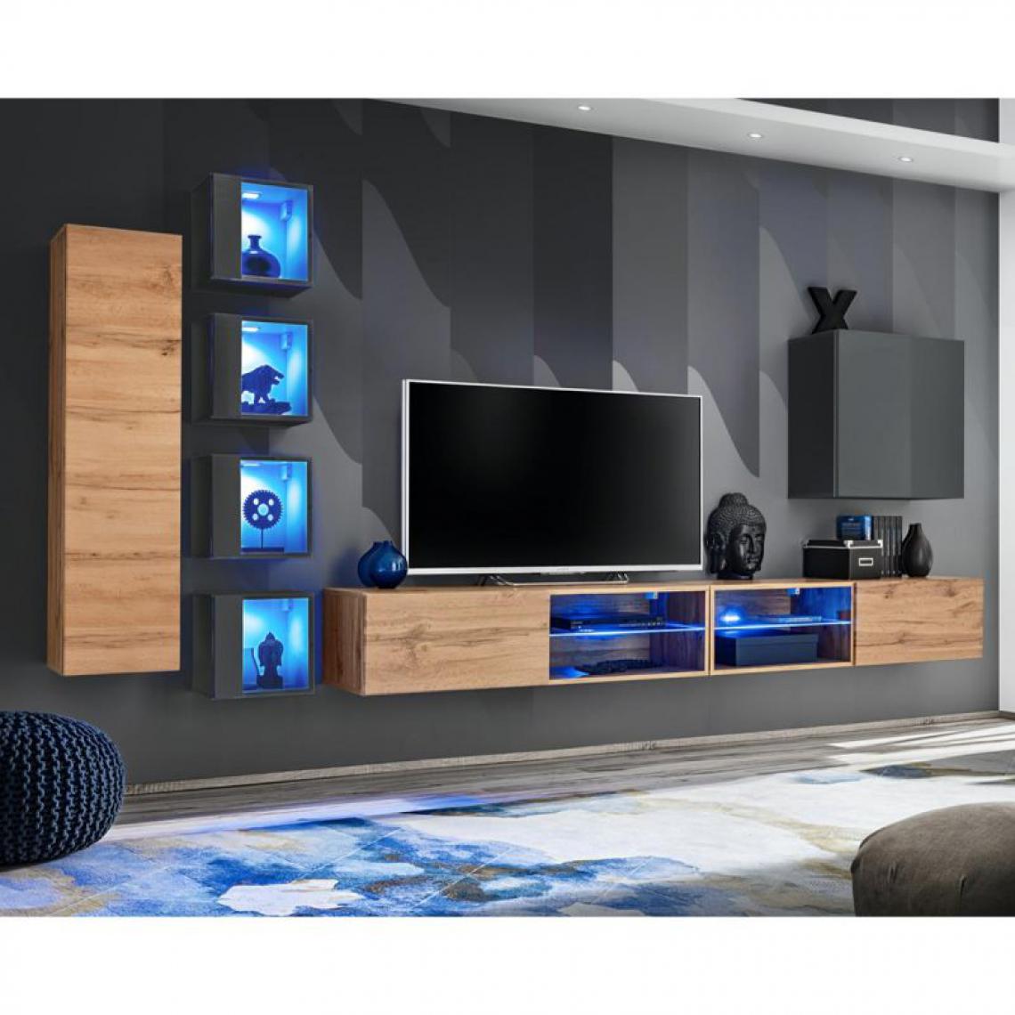 Ac-Deco - Ensemble Meuble TV Switch XXVI 320cm Naturel & Gris - Meubles TV, Hi-Fi