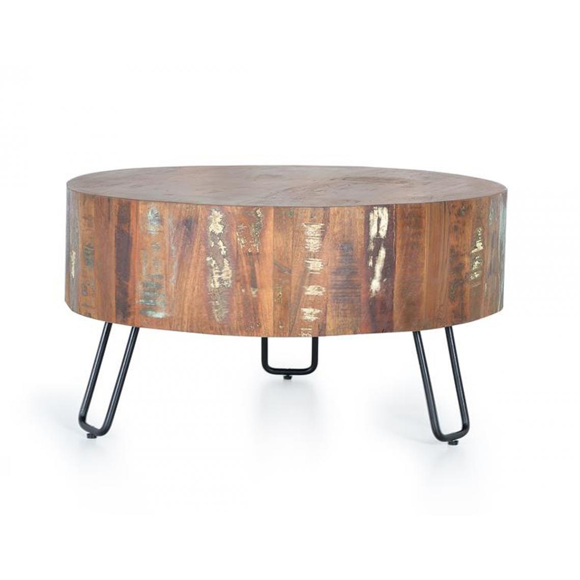 Pegane - Table basse en bois recyclé et métal multicolore - diamètre 70 x hauteur 38 cm - Tables basses