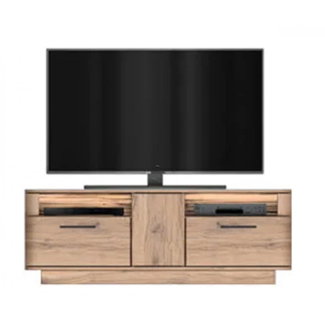 Pegane - Meuble TV coloris chêne sombre bianco - Longueur 150 x Hauteur 52 x Profondeur 50 cm - Meubles TV, Hi-Fi