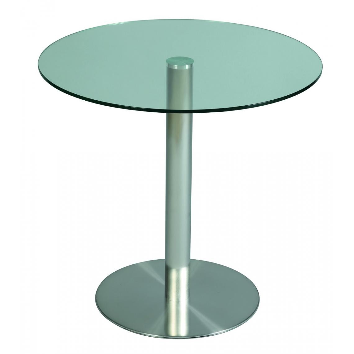 Pegane - Table ronde en verre trempé / acier coloris gris - diamètre 80 x hauteur 76 cm - Consoles