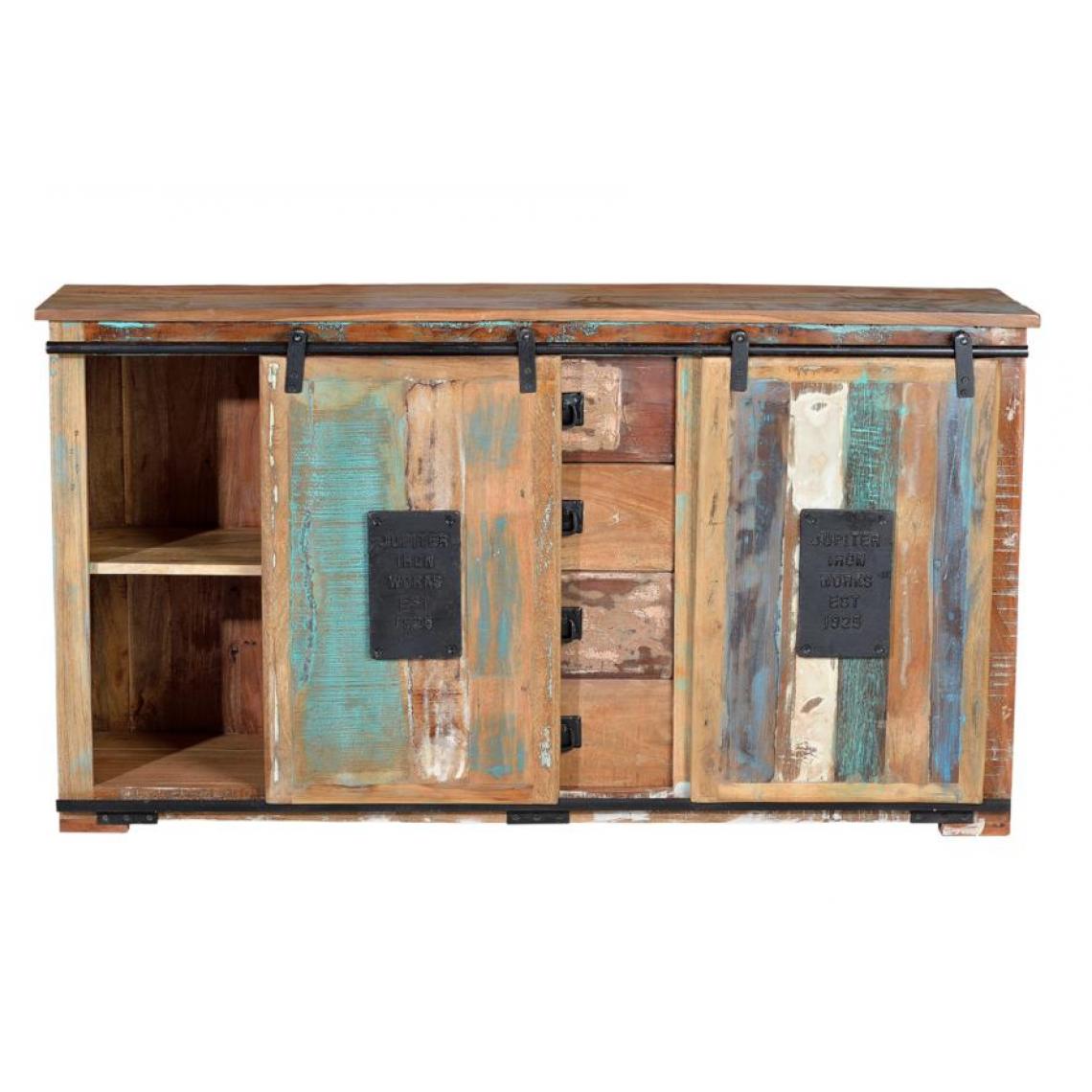 Pegane - Buffet commode en bois recyclé multicolore - longueur 150 x profondeur 38 x hauteur 81 cm - Buffets, chiffonniers