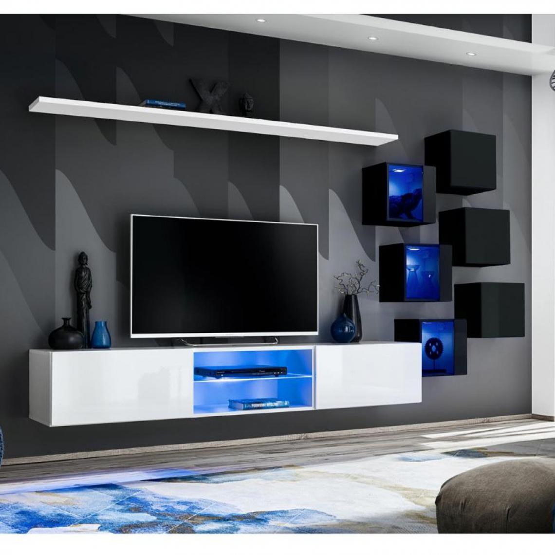 Ac-Deco - Ensemble Meuble TV Design Switch XXI 180cm Blanc & Noir - Meubles TV, Hi-Fi